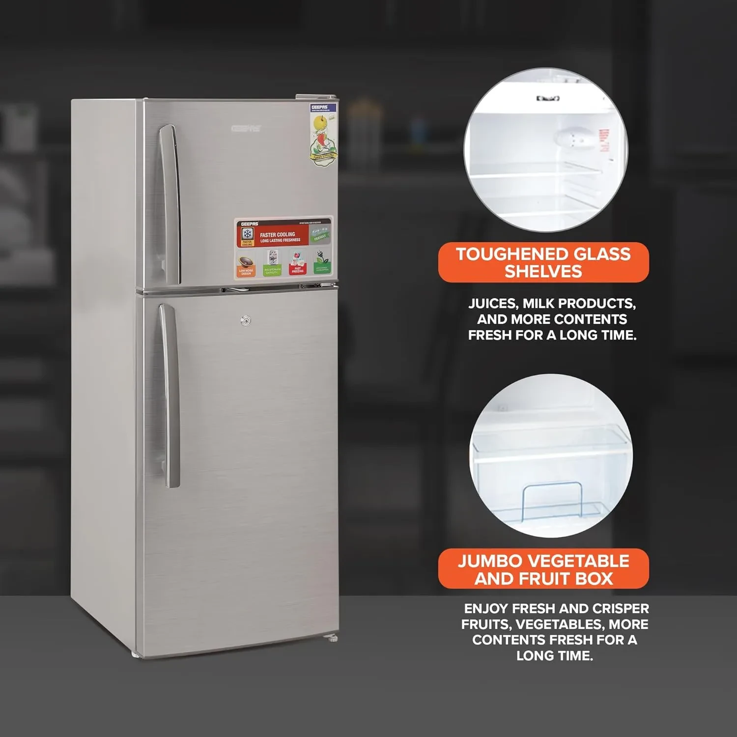 ثلاجة جيباس وقافي بابين ثلج سعة 200 لتر موديل GRF2209SXE - صورة المنتج 3