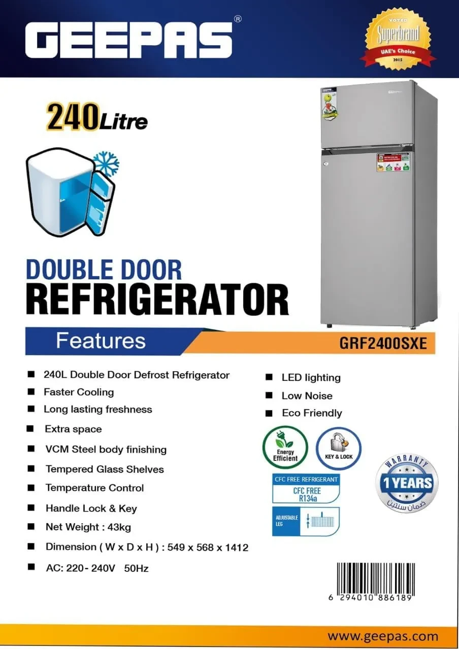 ثلاجة جيباس وقافي بابين ثلج سعة 240 لتر موديل:GRF2400SXE - صورة المنتج 4